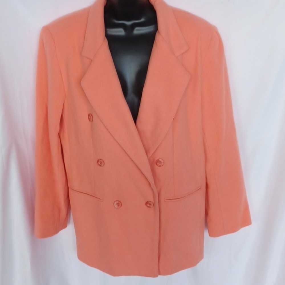 Vintage Herman Geist Peach/Coral Wool & Cashmere Blazer size 12, 23" pit to pit